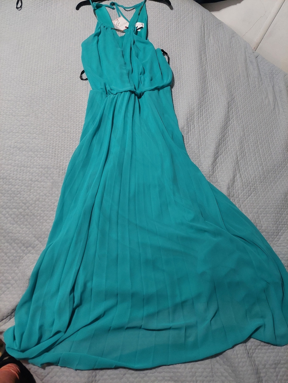 Bisou Bisou Turquoise Sleeveless Pleated Maxi Dress